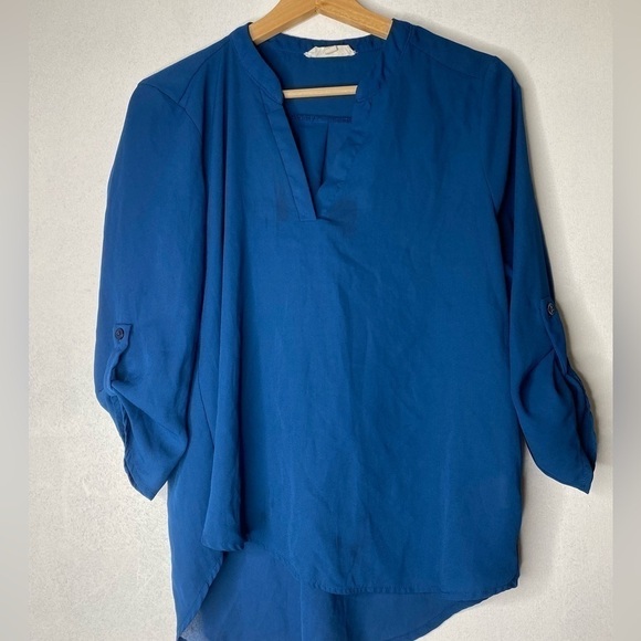 MEDIUM PINK ROSE NAVY BLUE SHEER BLOUSE - Picture 1 of 3